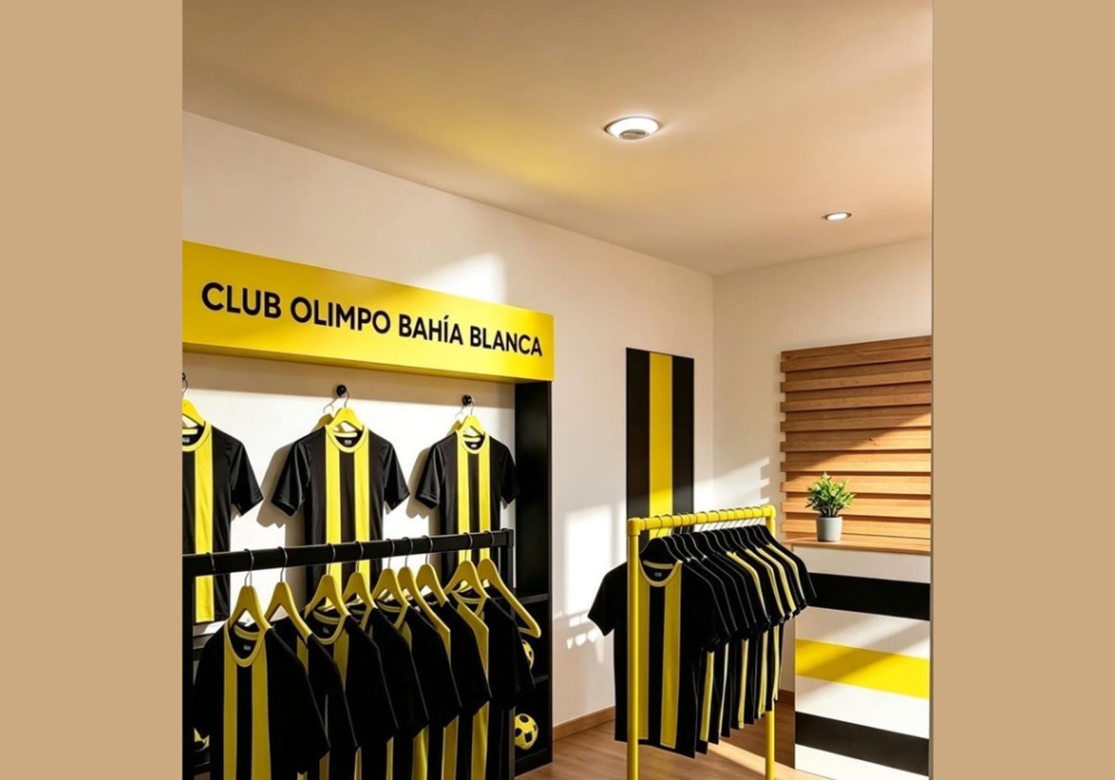 local deportivo de club de fútbol con camisetas en exhibición — proyecto Showroom Club Olimpo Bahía Blanca, por FA DISEÑO Y AMBIENTACION, en Bahía Blanca