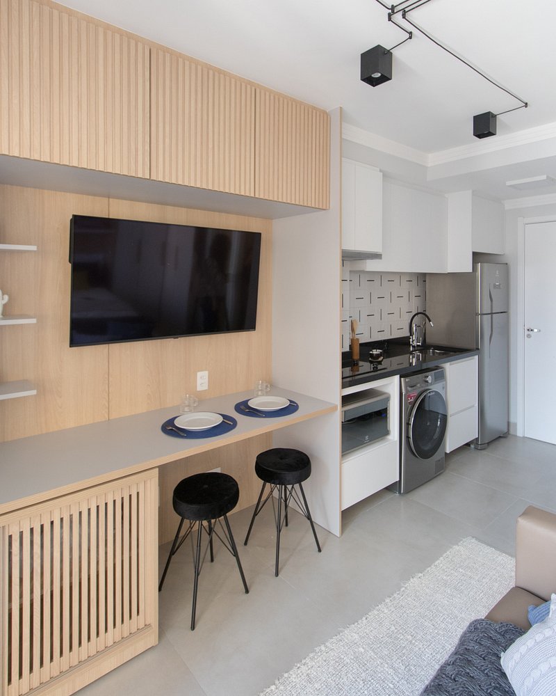 Conceito clean e cores neutras marcam apê de 29 m²
