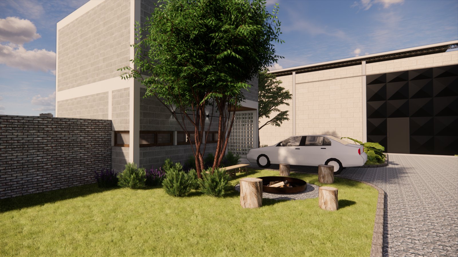 Fachada moderna de casa con jardín y auto blanco — proyecto FACHADAS ET, por Todo con A, en Villa del Rosario