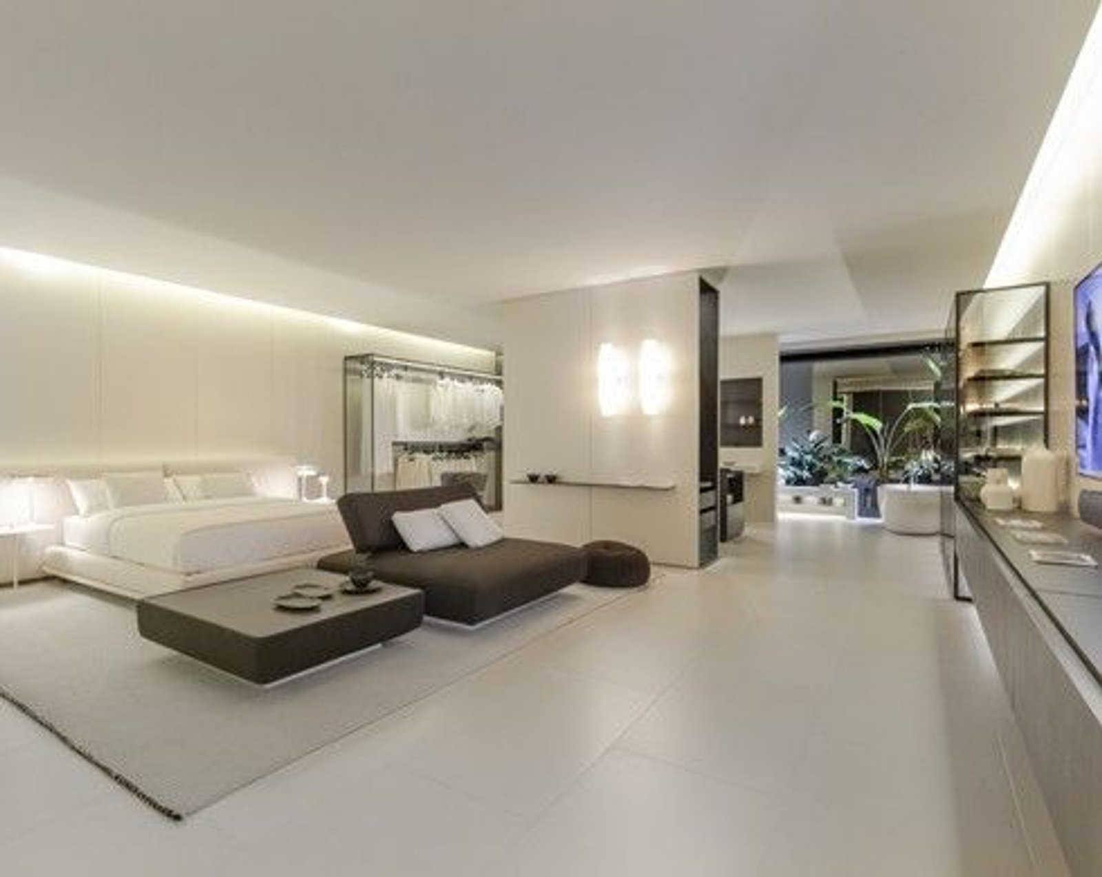 Quarto moderno minimalista com sala de estar integrada — projeto Casa Foa Edificio del Plata, por Vite Porcellanato, em Buenos Aires