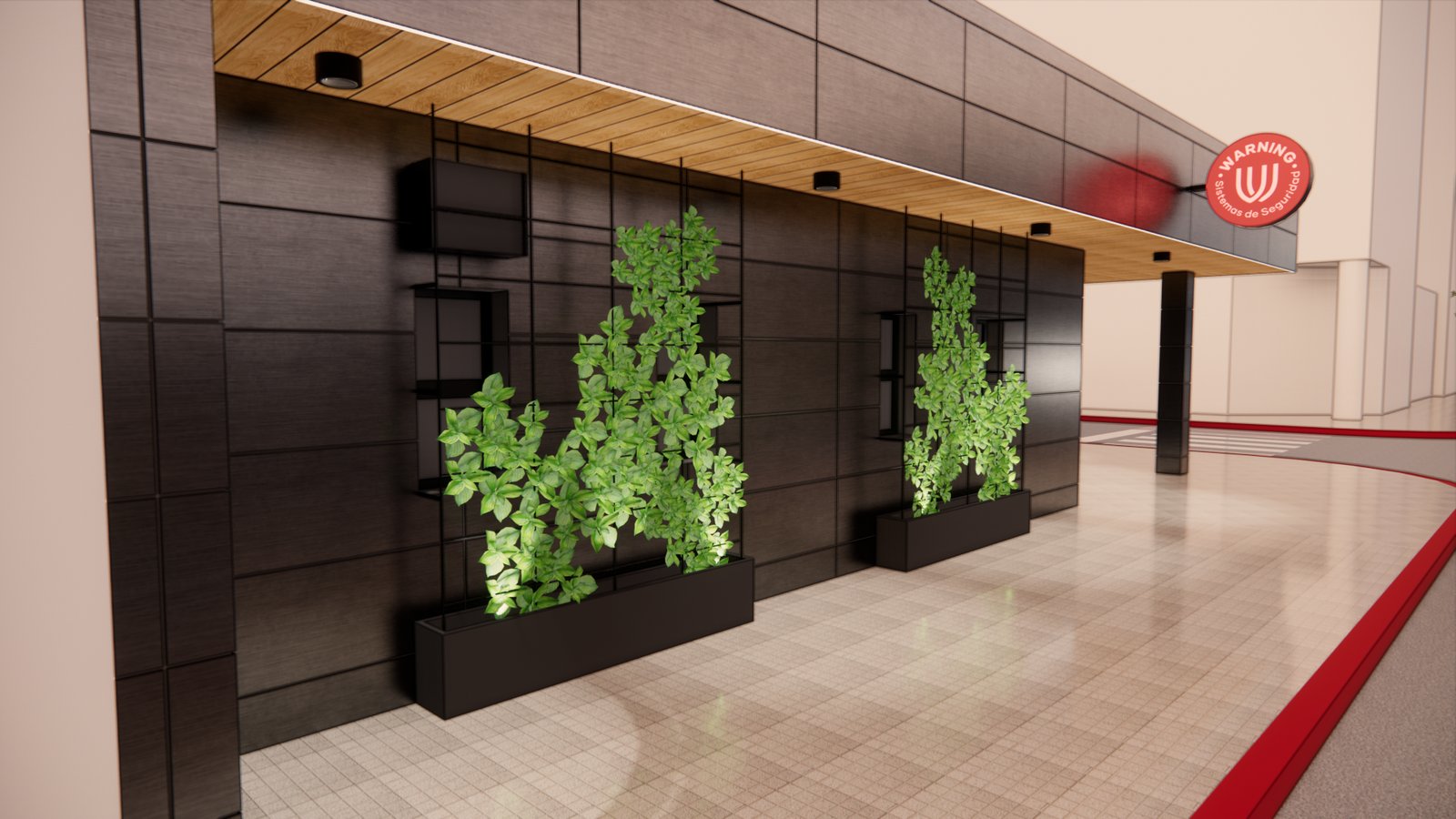 Fachada comercial moderna con paredes verdes y paneles metálicos negros — proyecto FACHADA WARNING, por Todo con A, en Córdoba