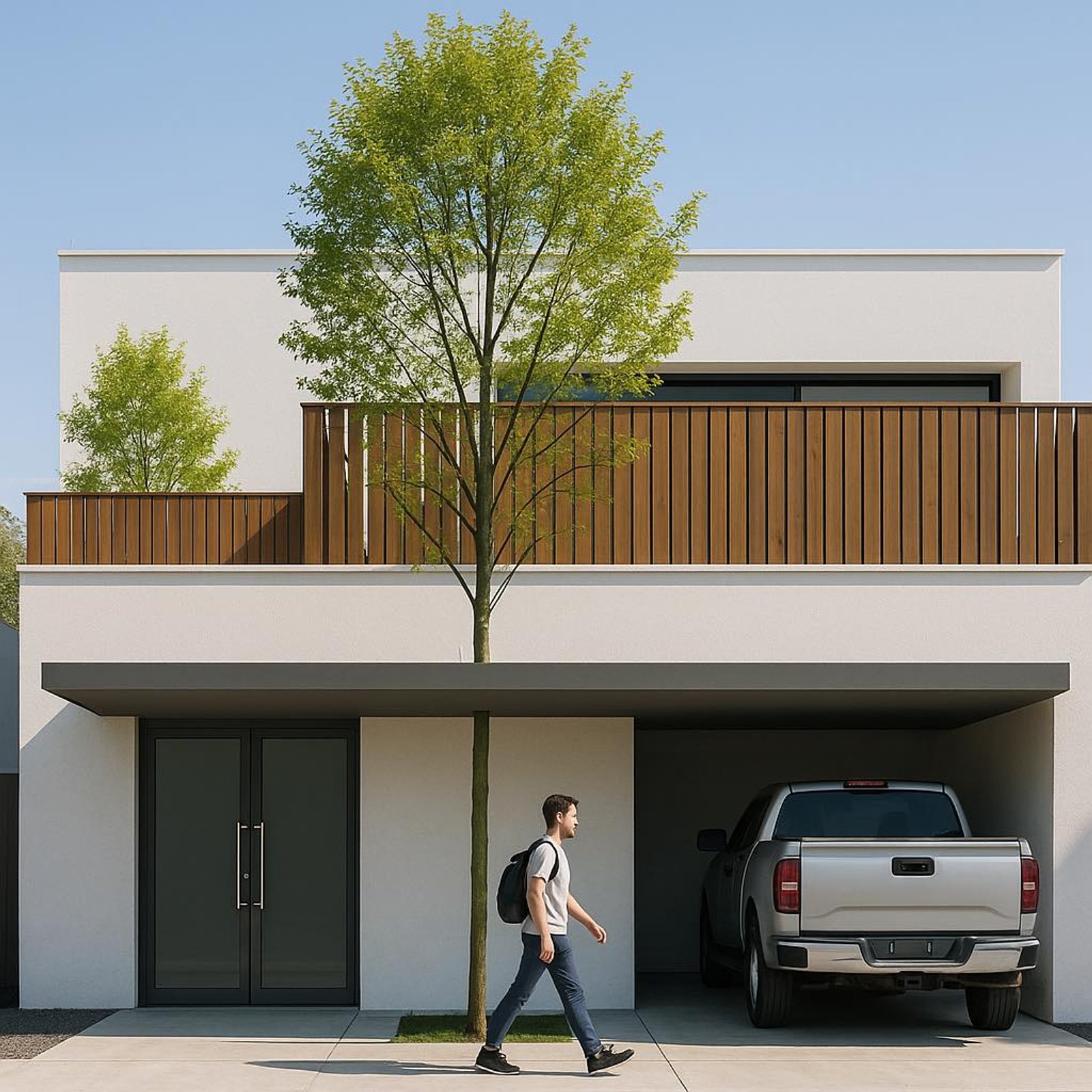 Casa moderna suburbana con detalles en madera y hormigón — proyecto Vivienda Unifamiliar, por Arquitecto Gustavo Maidana, en Corrientes