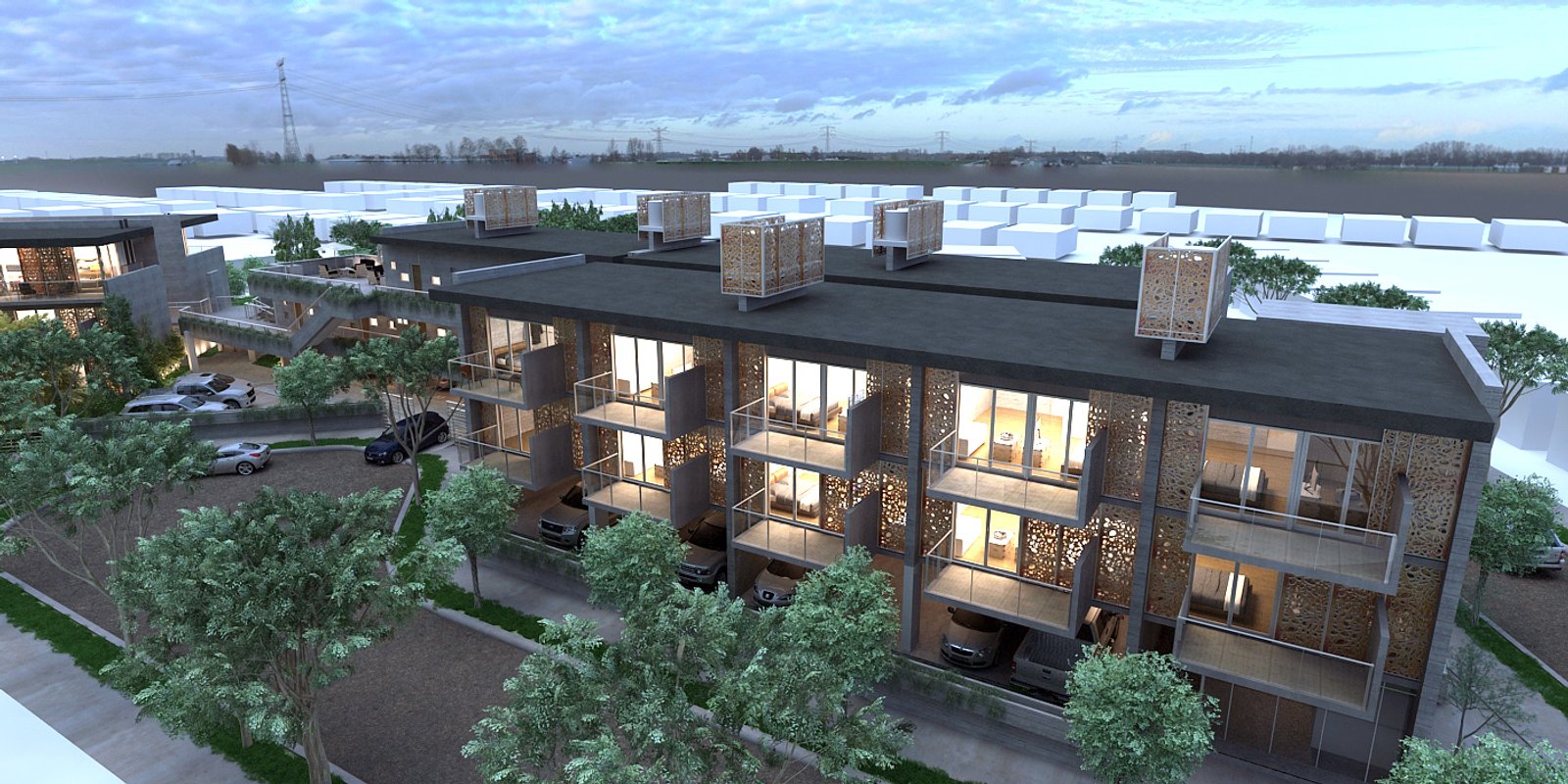fachada moderna de edificio residencial con balcones — proyecto CONSORCIO MULTIFAMILIAR , por ML ARQUITECTURA / ARQ. MARIANO LEOTTA, en Rivadavia