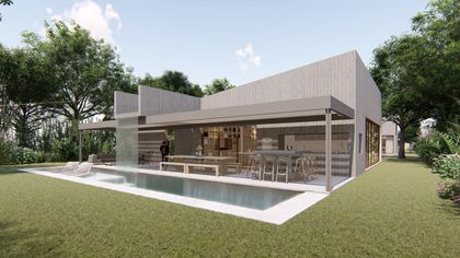 Casa moderna con pileta y galería, arquitectura contemporánea minimalista — proyecto Casa Andarivel, por Grupo Studio, en Ciudad de Córdoba