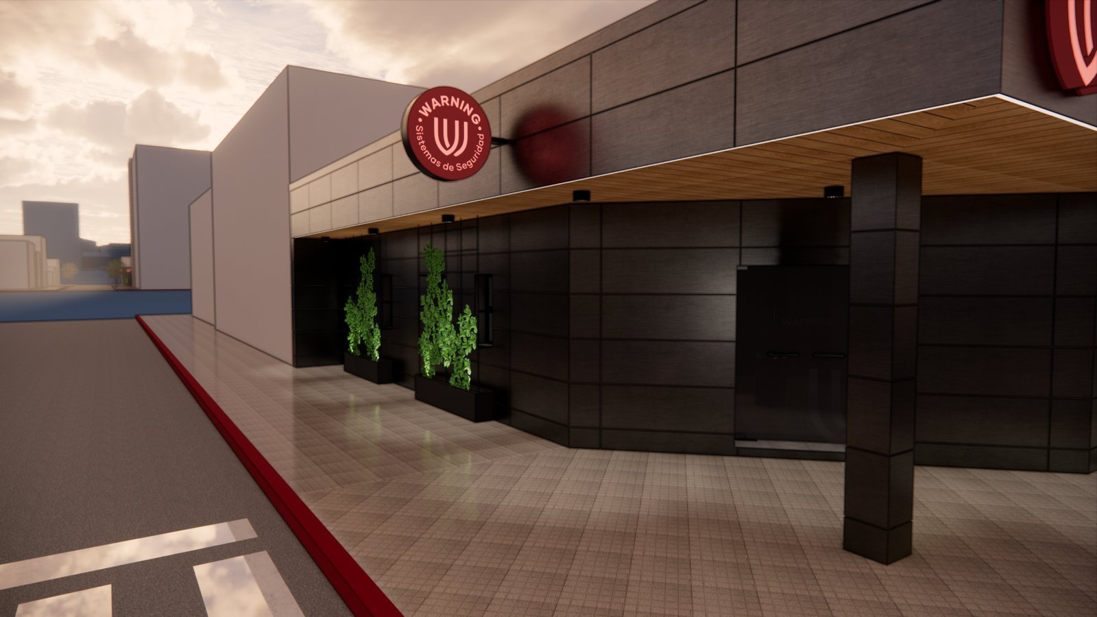 Fachada comercial moderna con paneles metálicos negros y detalles de madera — proyecto FACHADA WARNING, por Todo con A, en Córdoba