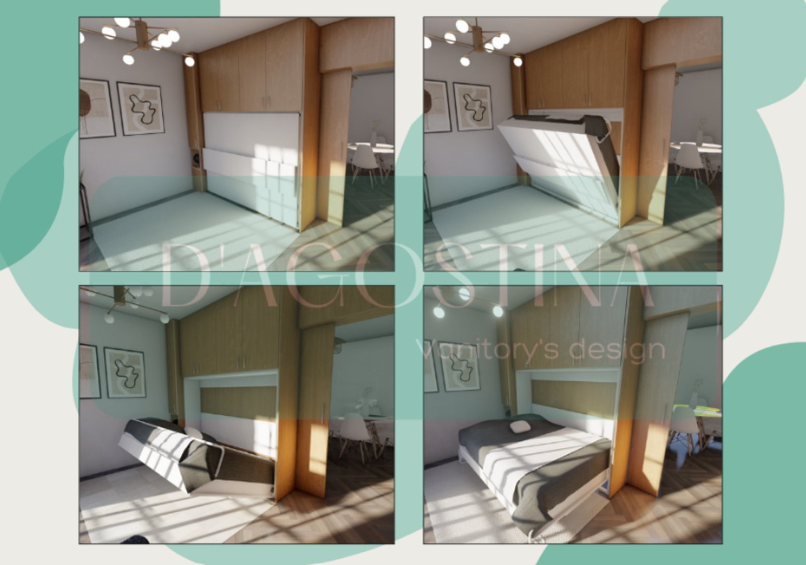 Dormitorio moderno con cama rebatible y paneles de madera — proyecto Proyecto Divisor ambiente, por D'Agostina , en Buenos Aires