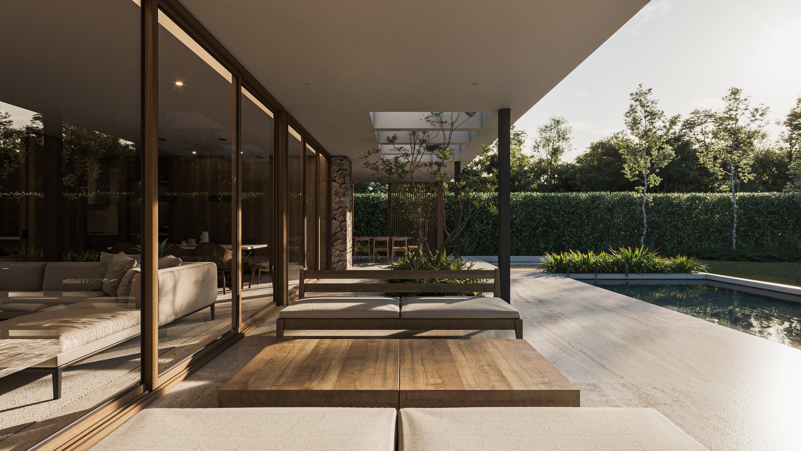 espacio exterior moderno con piscina y pérgola — proyecto Casa CITY, por Grupo CRBN, en City Bell