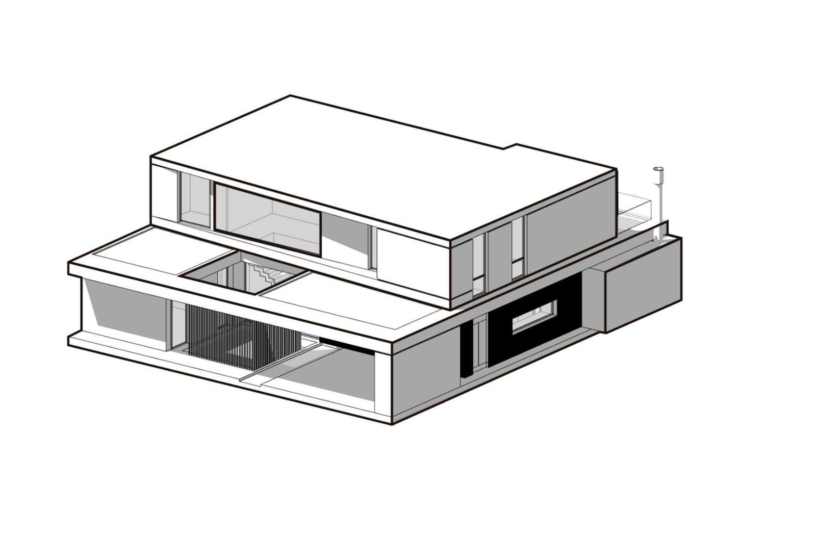 Casa moderna con volúmenes geométricos y amplios ventanales — proyecto Casa Golf, por MMCZ STUDIO, en Campo Grande