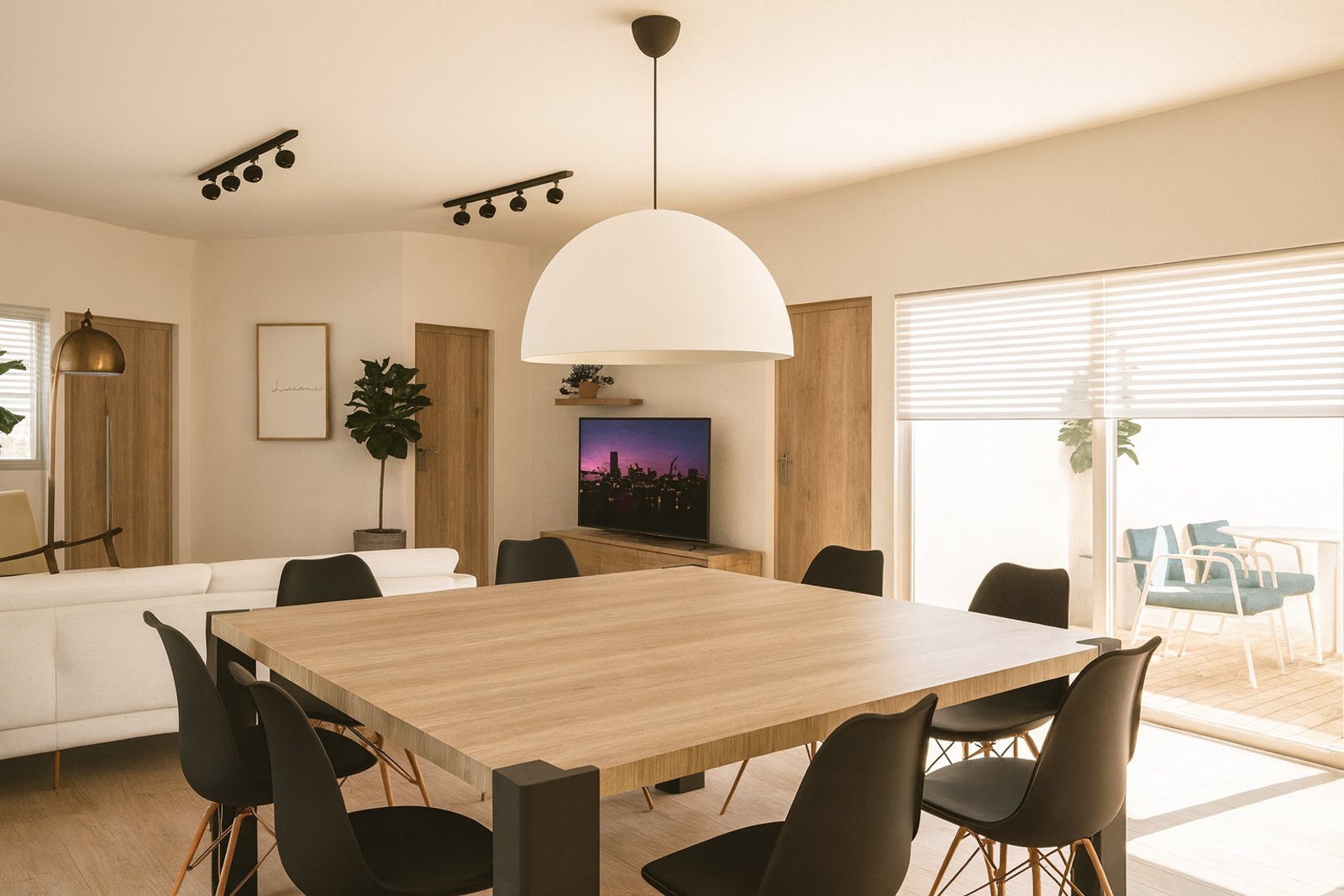 Comedor y living moderno, espacio abierto con luz natural — proyecto Proyecto Valerie, por ivanadesign.estudio, en San Bernardo del Tuyú