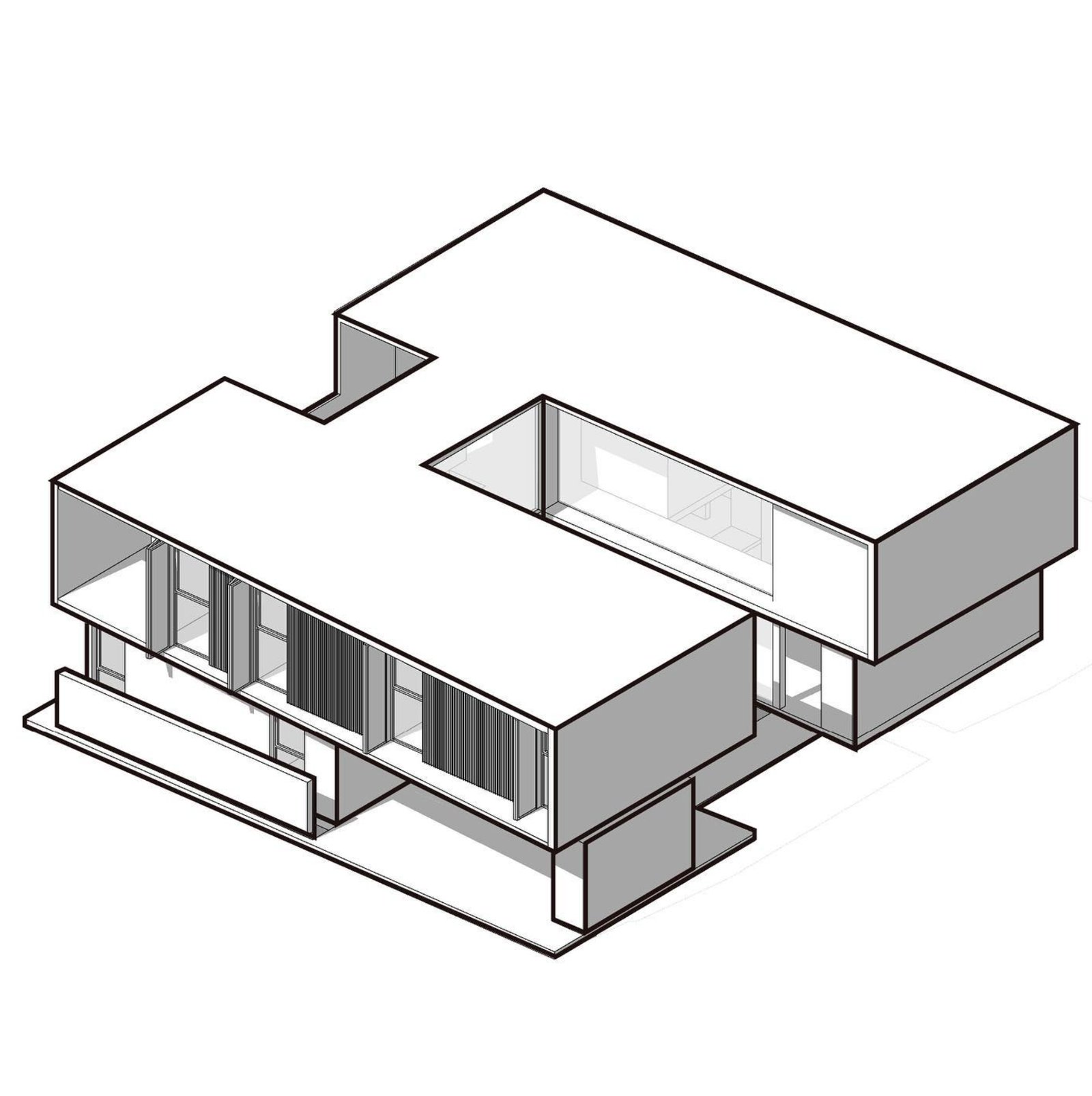 Casa moderna de hormigón blanco con patio central y amplios ventanales — proyecto Casa DG 1, por MMCZ STUDIO, en Campo Grande