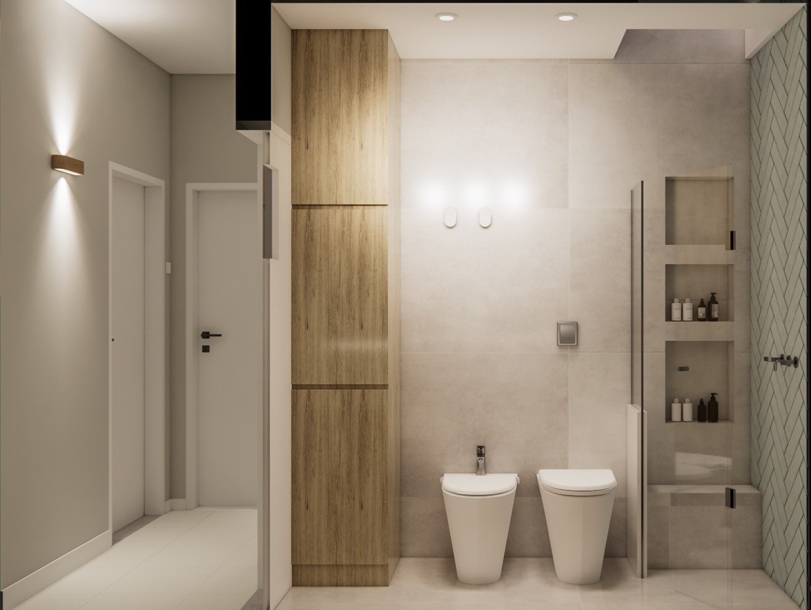 baño moderno con mueble de madera y grifería a la vista — proyecto Diseño de departamento contemporáneo y colorido, por Mela Deco Design, en Buenos Aires