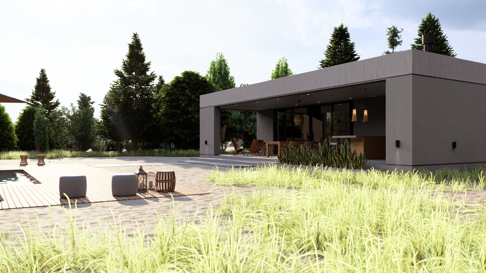 casa moderna minimalista com jardim amplo — projeto Casa JM, por Hermann Arquitectos, em X6VF+67
