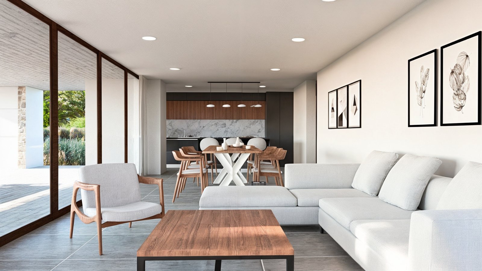 Sala de estar moderna y abierta con comedor y cocina integrada — proyecto Casa Magallanes, por Zima Arquitectura, en City Bell