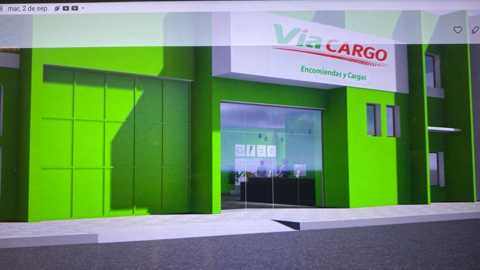 Fachada de local comercial verde brillante con puertas metálicas — proyecto Sucursal Via Cargo, filial Corrientes, Empresa de distribución y logística., por Arquitecto Gustavo Maid