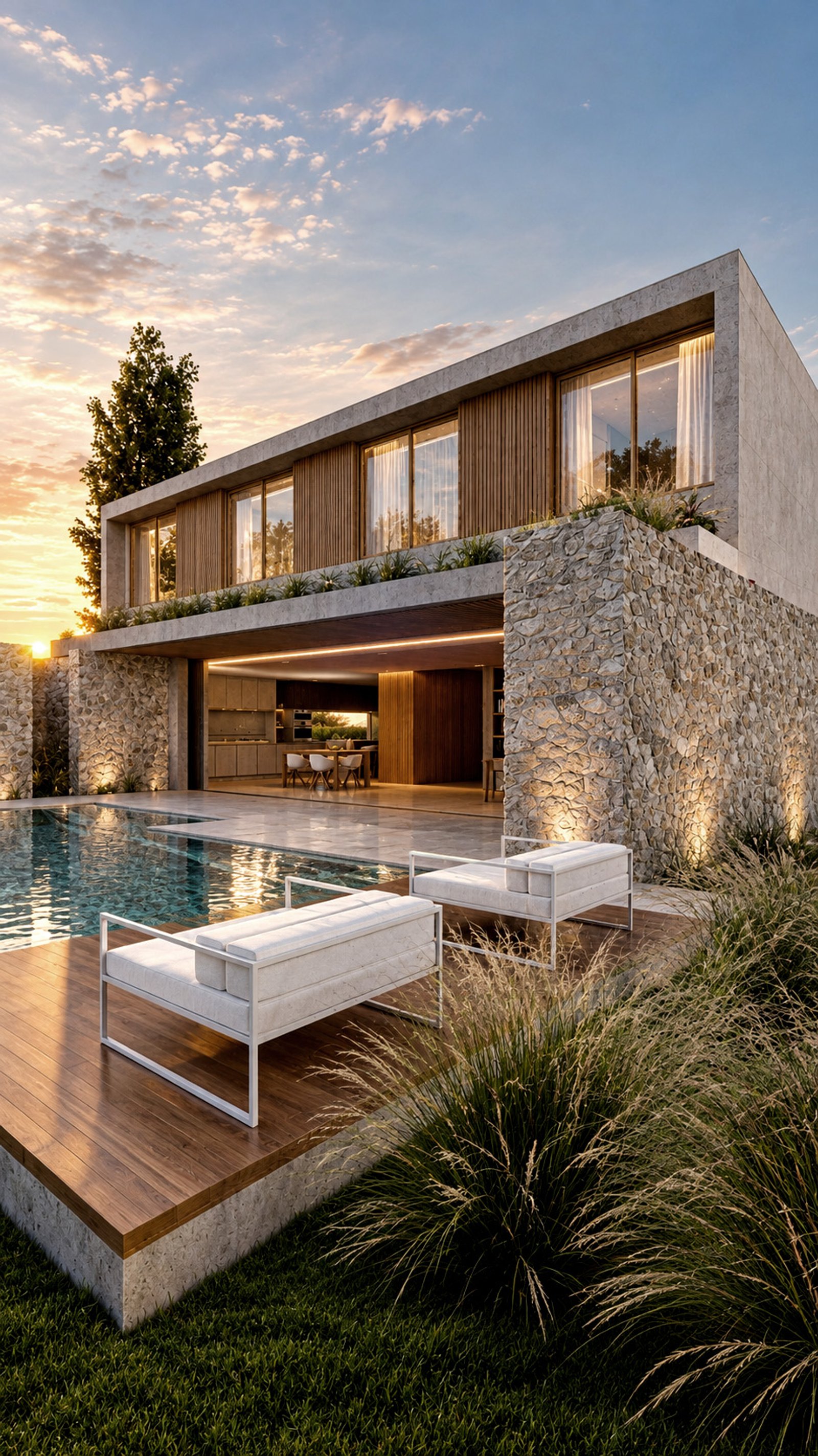 Casa moderna con piscina y jardines exuberantes — proyecto Casa SC464, por EZ architects, en La Garza