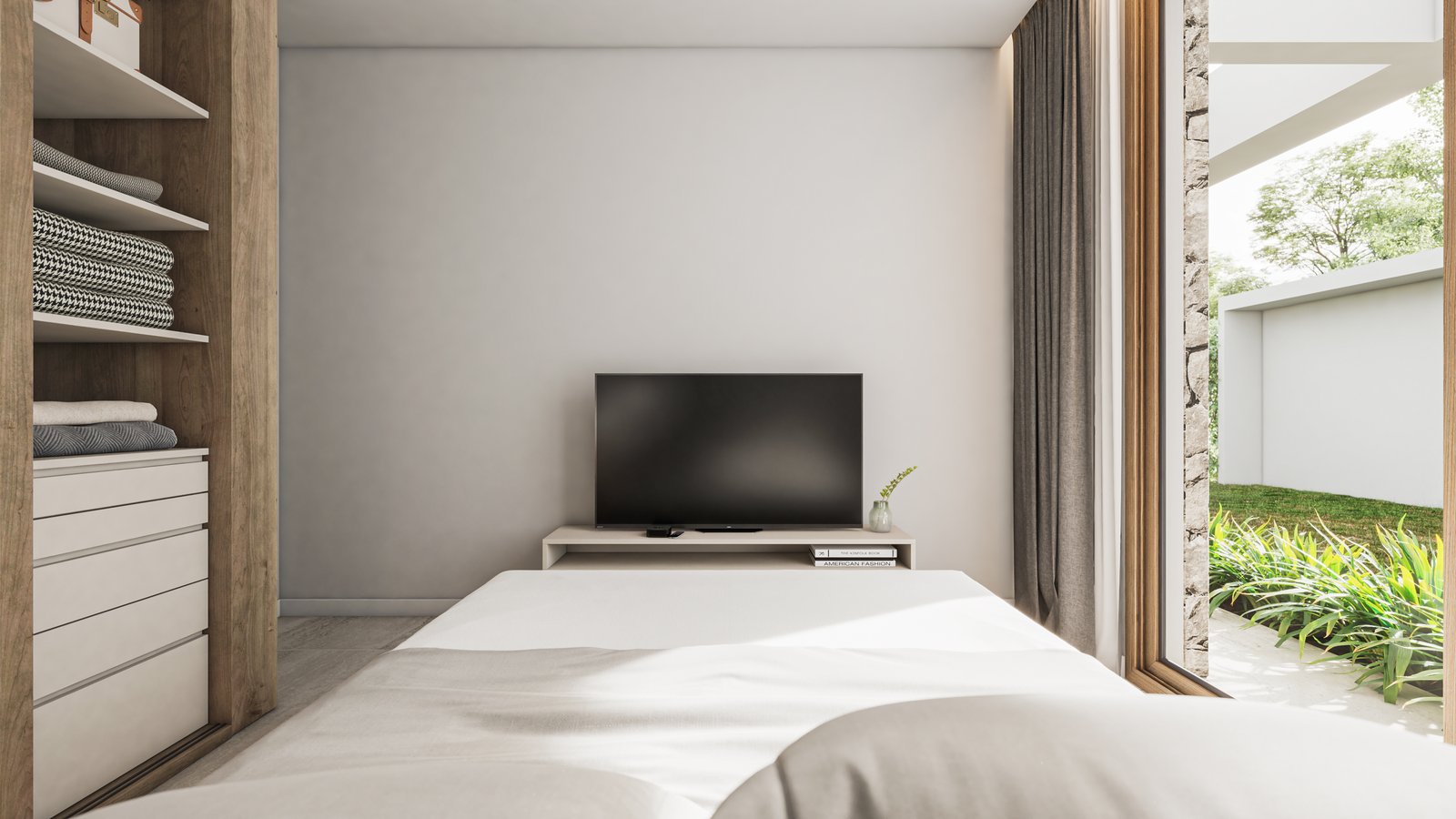 Dormitorio minimalista con mucha luz y estilo escandinavo — proyecto Casa CITY, por Grupo CRBN, en City Bell