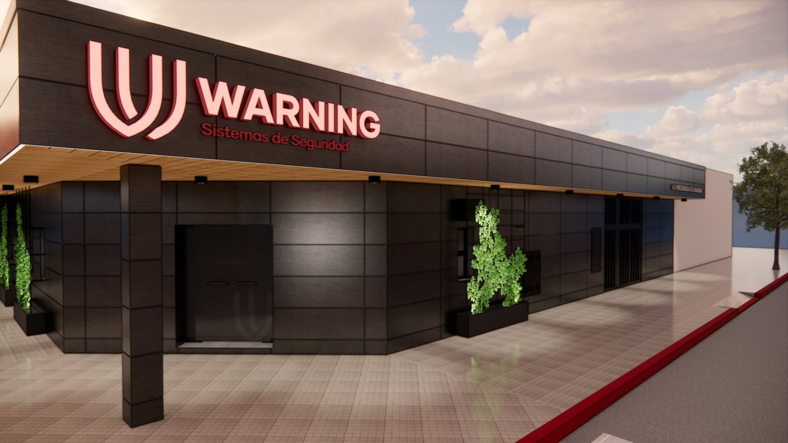 fachada comercial moderna con señalización destacada — proyecto FACHADA WARNING, por Todo con A, en Córdoba