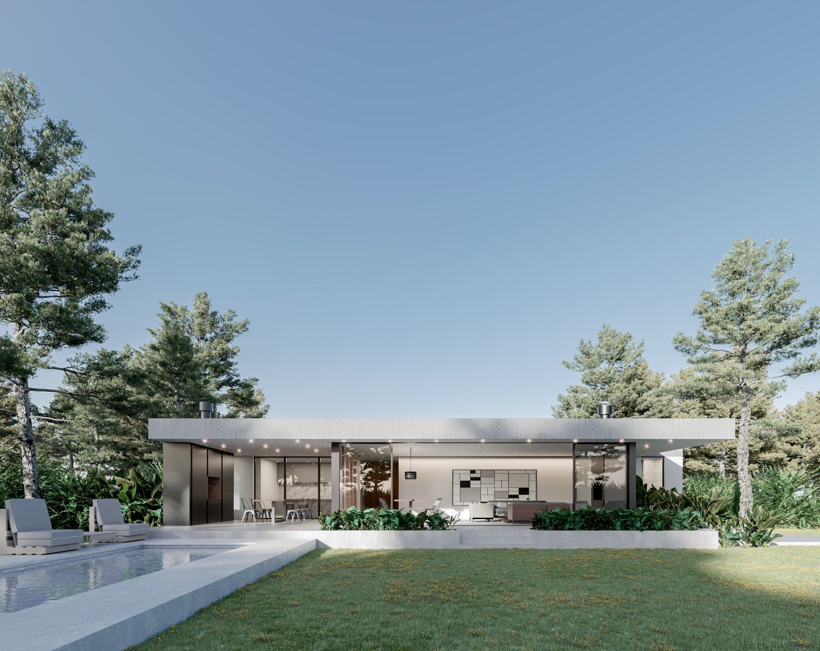 casa moderna minimalista con amplios ventanales — proyecto Casa Campo 01, por MMCZ STUDIO, en B2812 Exaltación de la Cruz