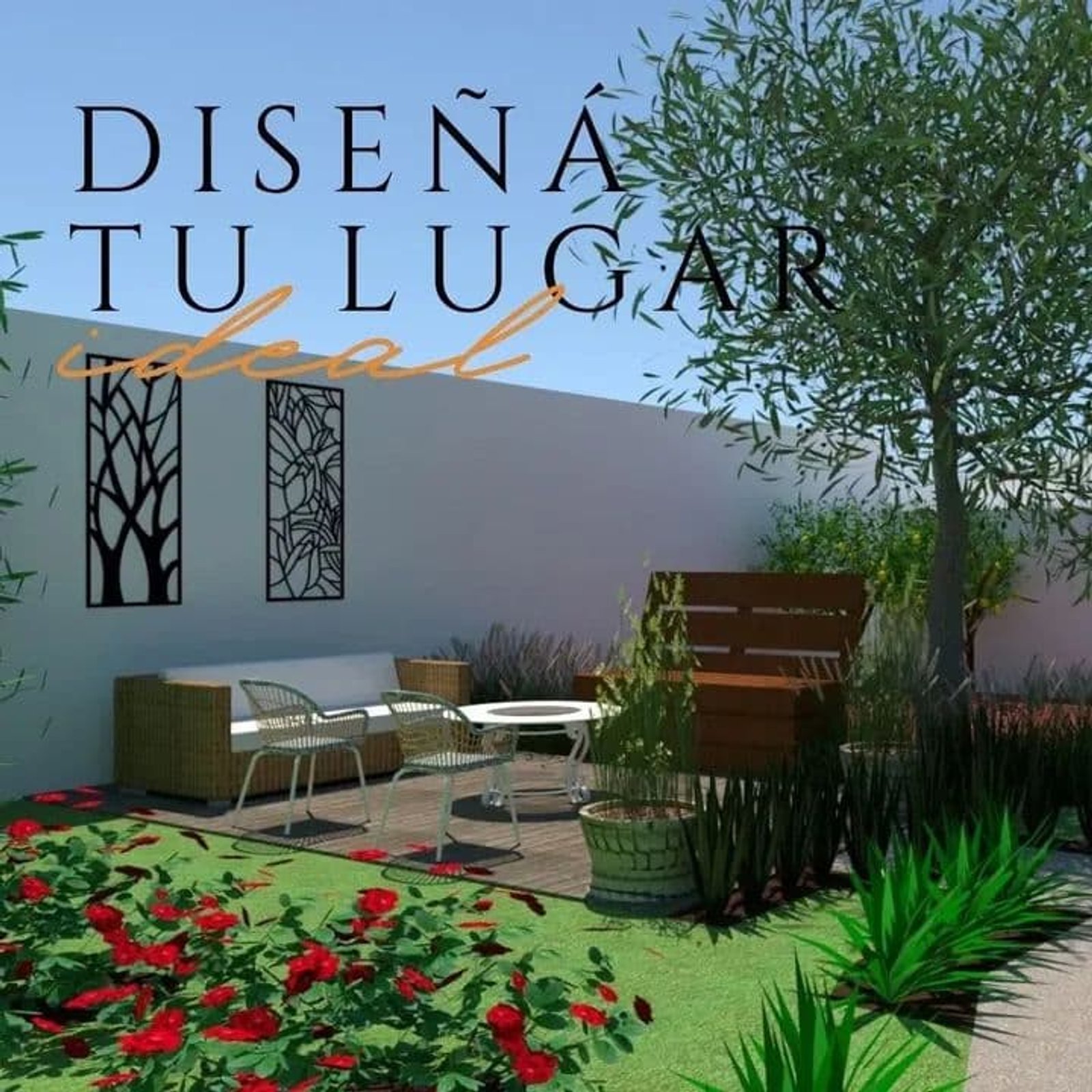 Pátio moderno com deck, vegetação e painéis decorativos — projeto DISEÑOS, por Kardiona, em Villa Elisa