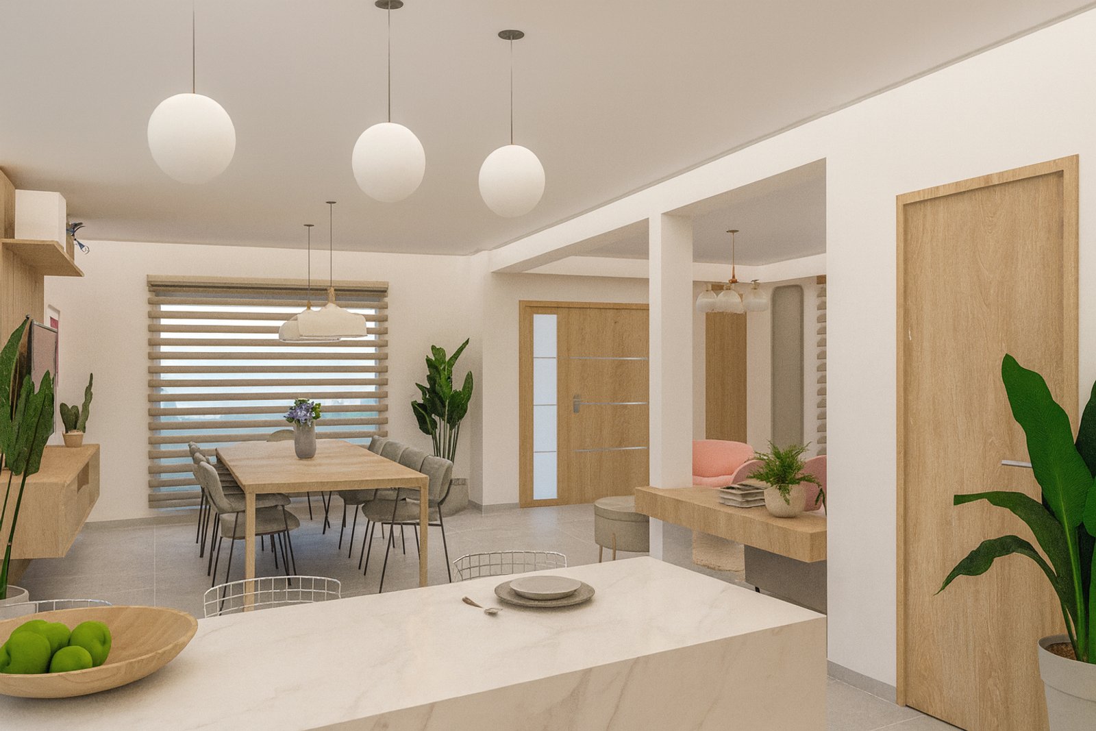 Living comedor moderno de planta abierta con detalles en madera — proyecto Proyecto Antique , por ivanadesign.estudio, en San Bernardo del Tuyú