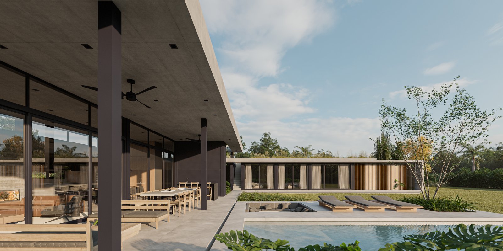 casa moderna con piscina y quincho — proyecto Casa LAZO, por Grupo CRBN, en B2812 Exaltación de la Cruz