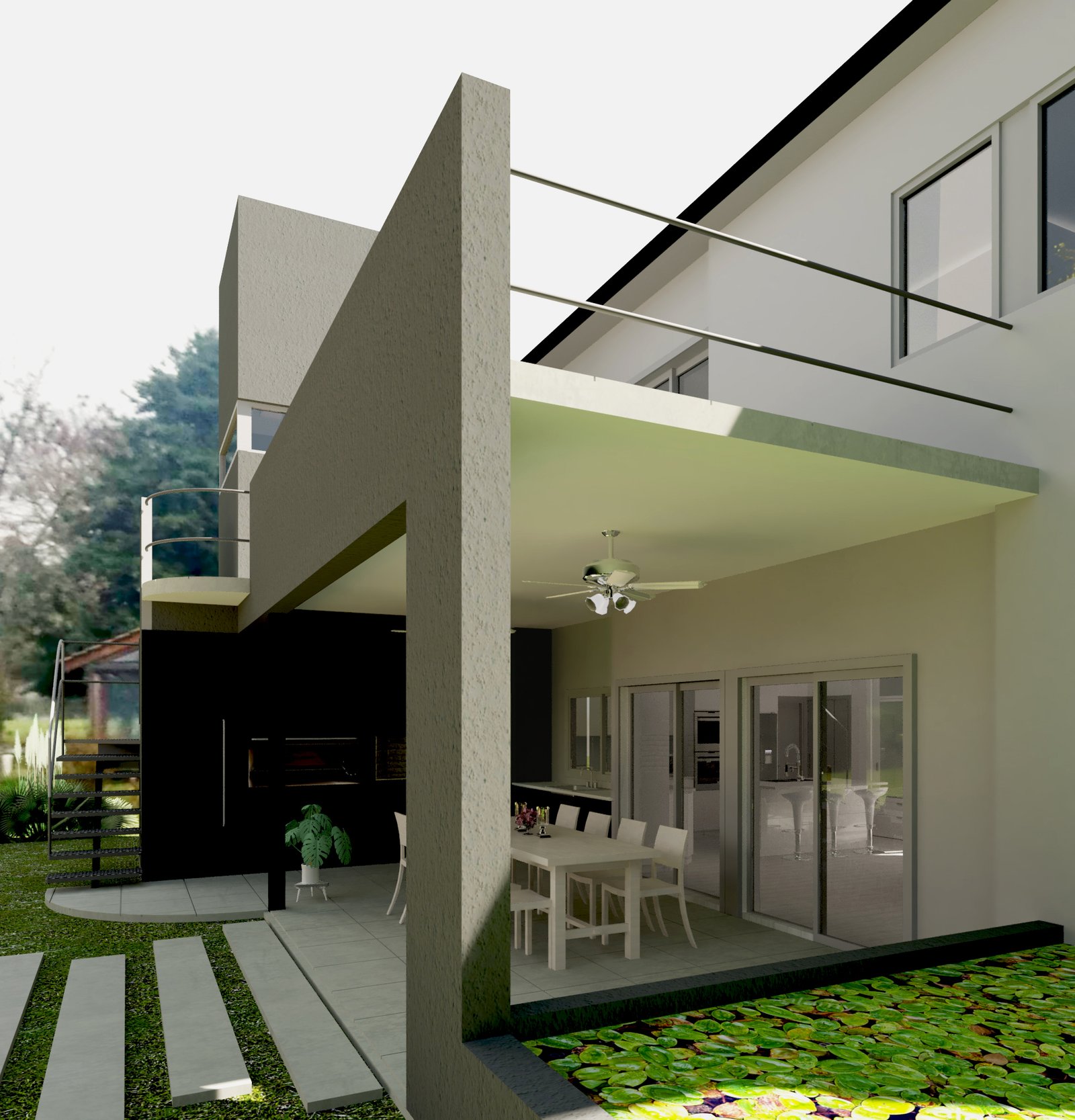 Casa moderna com balanço e sala de jantar externa — projeto Casa SuAl, por Arquitecto, em Blas Parera 1300