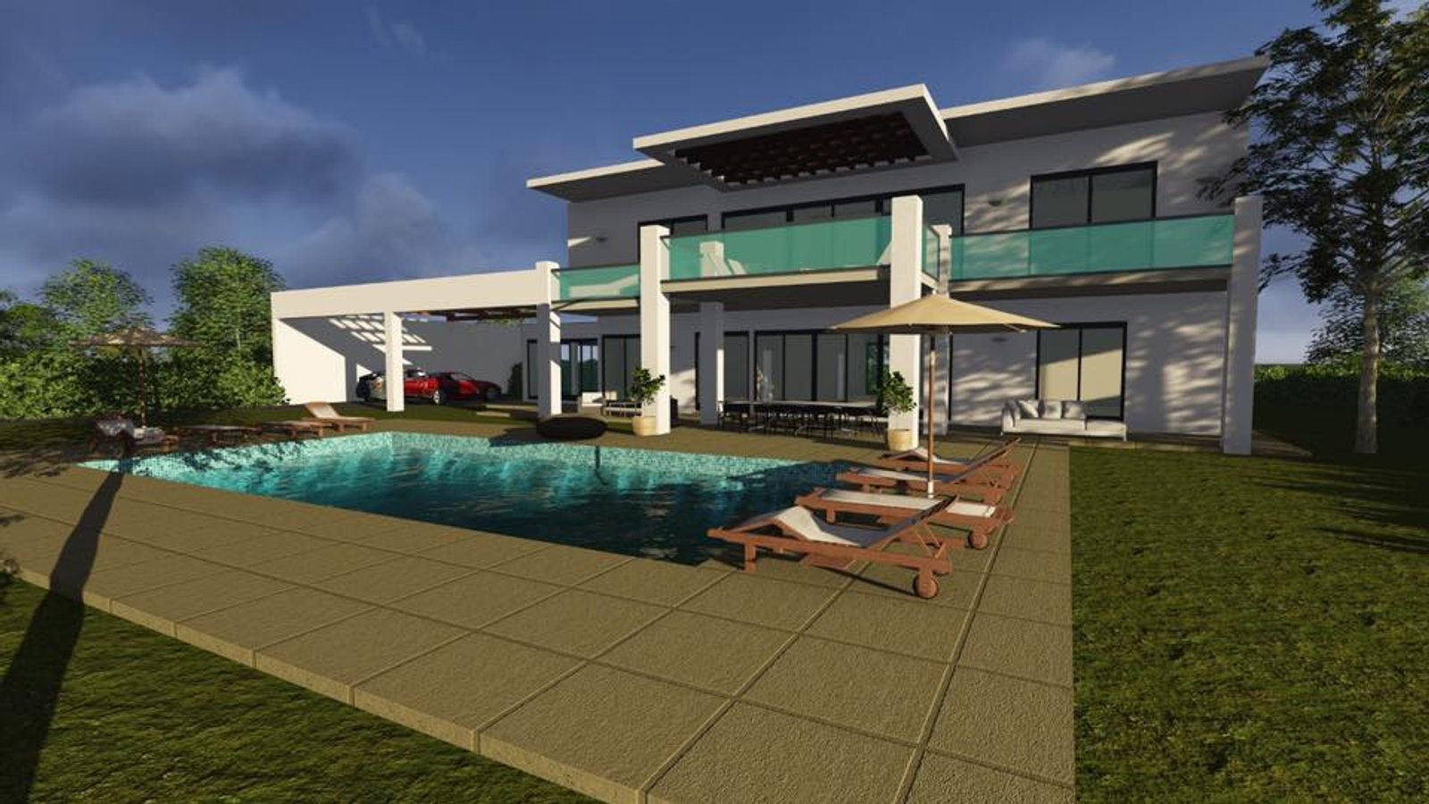 Casa moderna com piscina e terraço amplos — projeto Casa en Country Corrientes, por Arquitecto Gustavo Maidana, em El Mensú