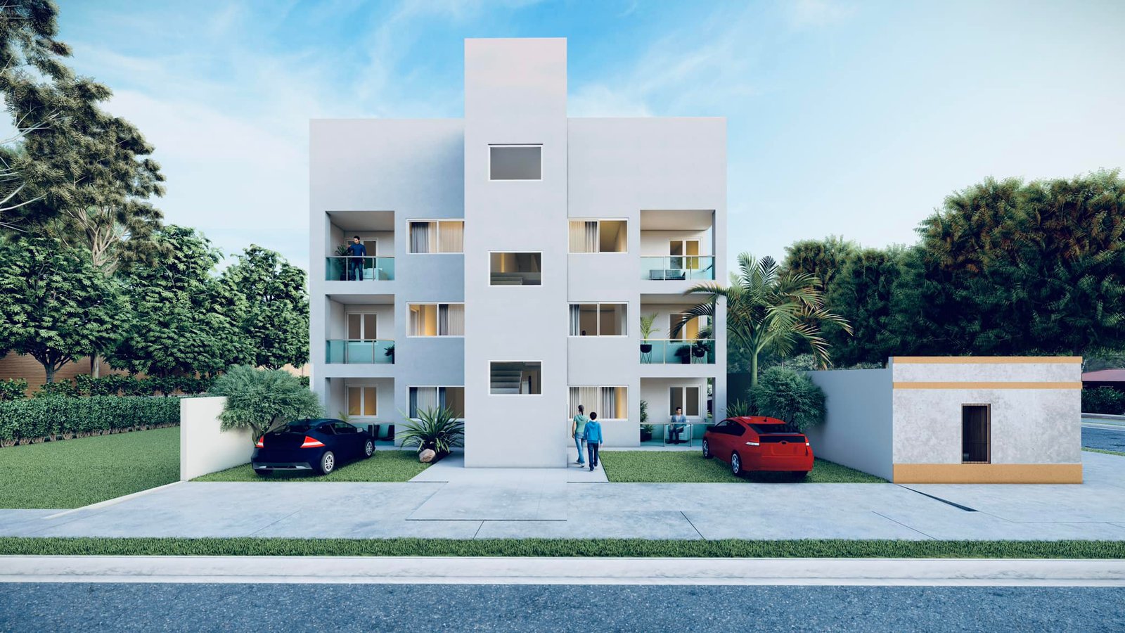 Edificio de apartamentos moderno blanco con balcones — proyecto Edifiicio de Departamentos , por Arquitecto Gustavo Maidana, en Caá Catí