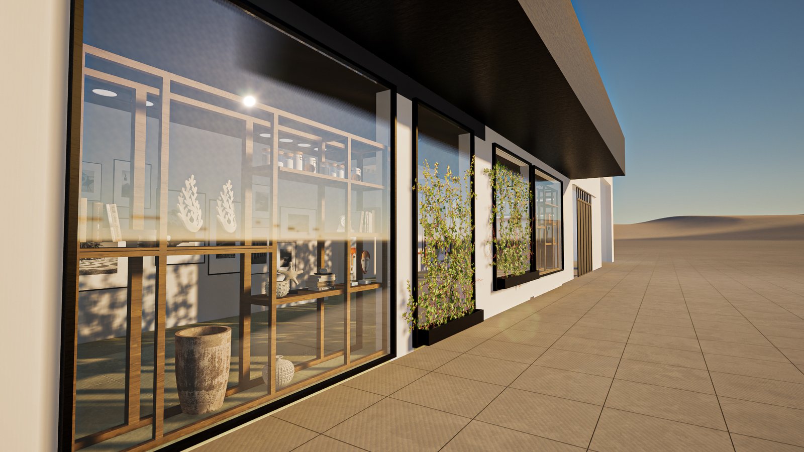 local comercial moderno con grandes ventanales y exhibidores internos — proyecto PROYECTO SHOWROOM, por TD Interiorismo, en San Fernando del Valle de Catamarca