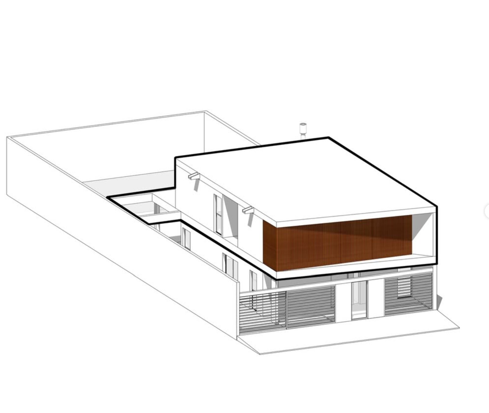 Fachada moderna com detalhes de madeira e concreto — projeto Casa M222, por MMCZ STUDIO, em Montecarlo