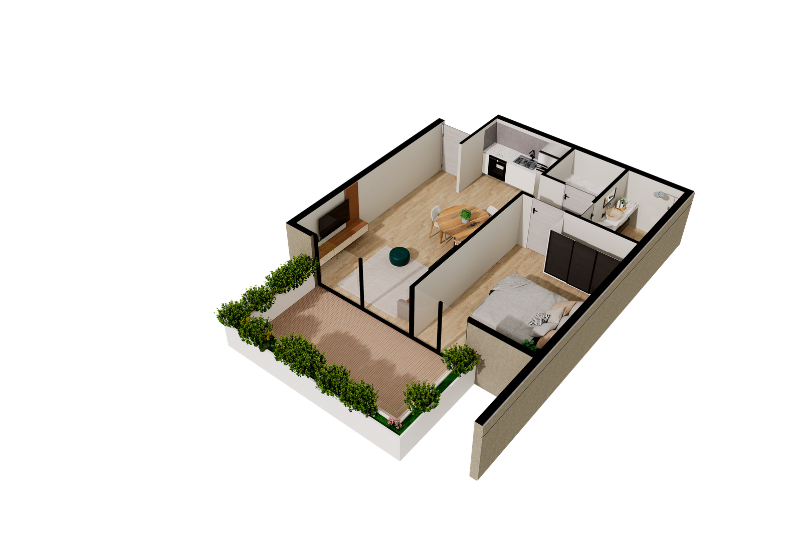 apartamento moderno com pátio integrado e design minimalista — projeto PARQUE ALTO LIBERTADOR SUITTE, por ML ARQUITECTURA / ARQ. MARIANO LEOTTA, em San Juan