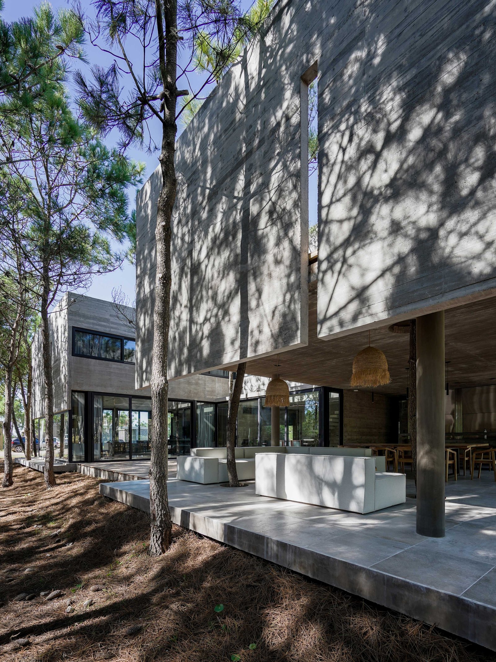 casa brutalista moderna integrada en bosque con hormigón y árboles — proyecto Casa 4H, por Besonías Almeida arquitectos, en X6VF+67