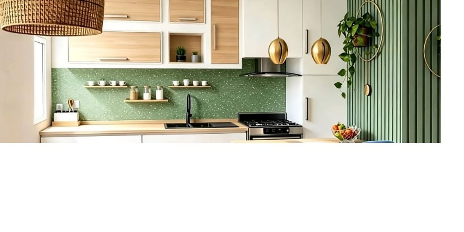 Cocina moderna nórdica con detalles en verde y madera — proyecto Cocina Comedor Integrada, por FA DISEÑO Y AMBIENTACION, en Bahía Blanca