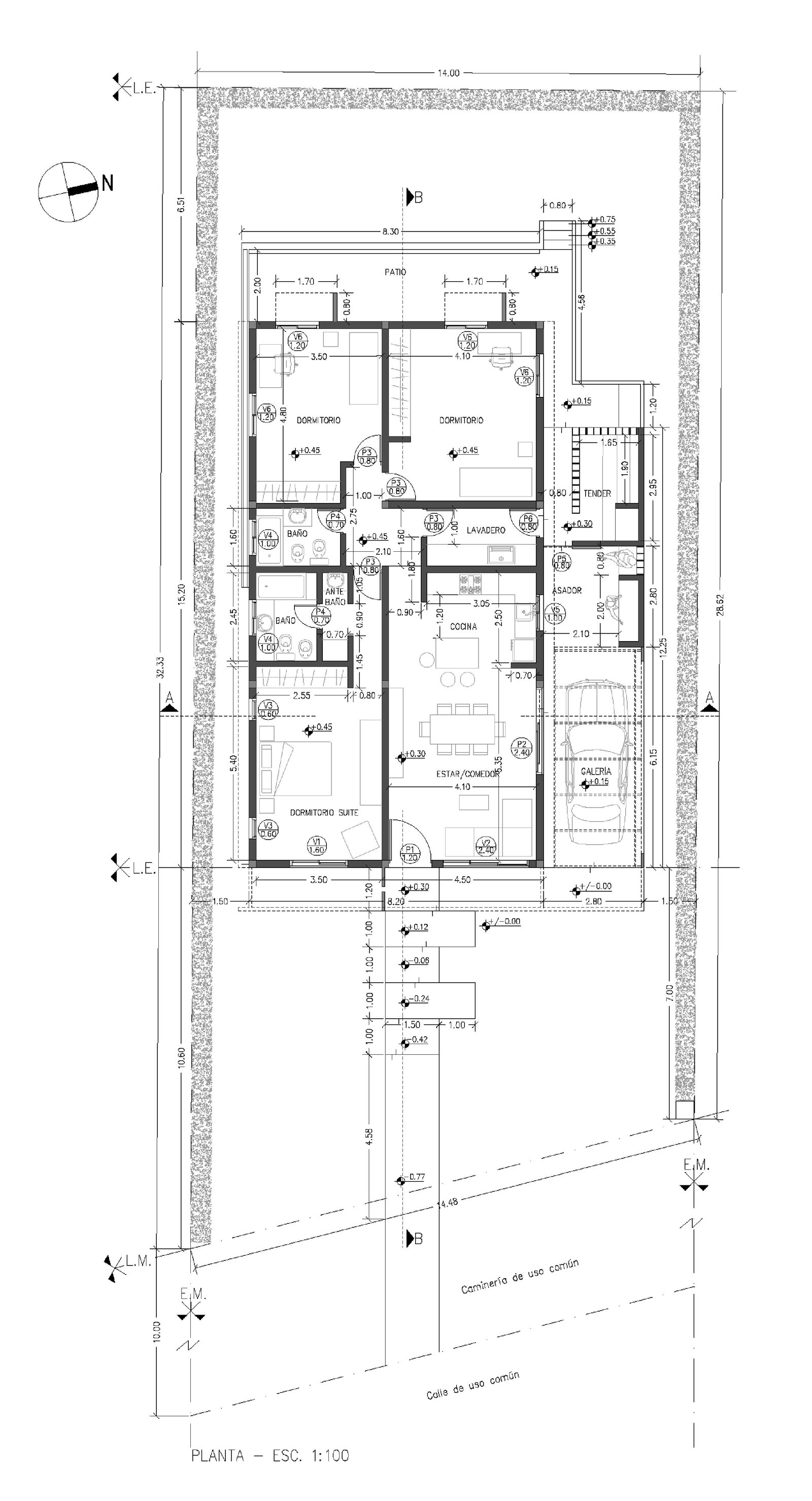 plano arquitectónico de una casa moderna — proyecto Vivienda Unifamiliar, por PULSO ESTUDIO, en Tafí Viejo