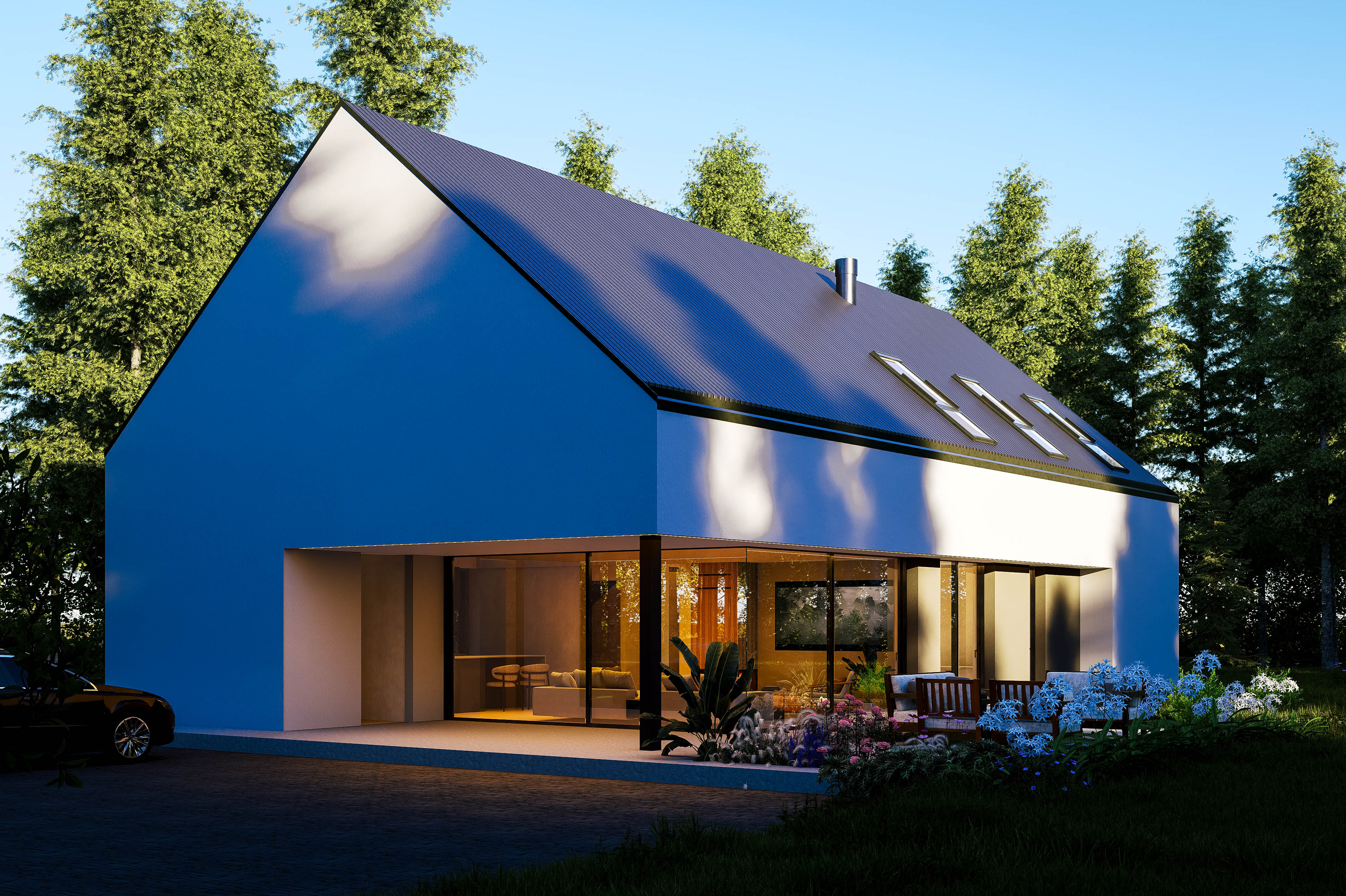 Stunning exterior architectural render of a modern, minimalist luxury house, ideal for real estate marketing in Nairobi.