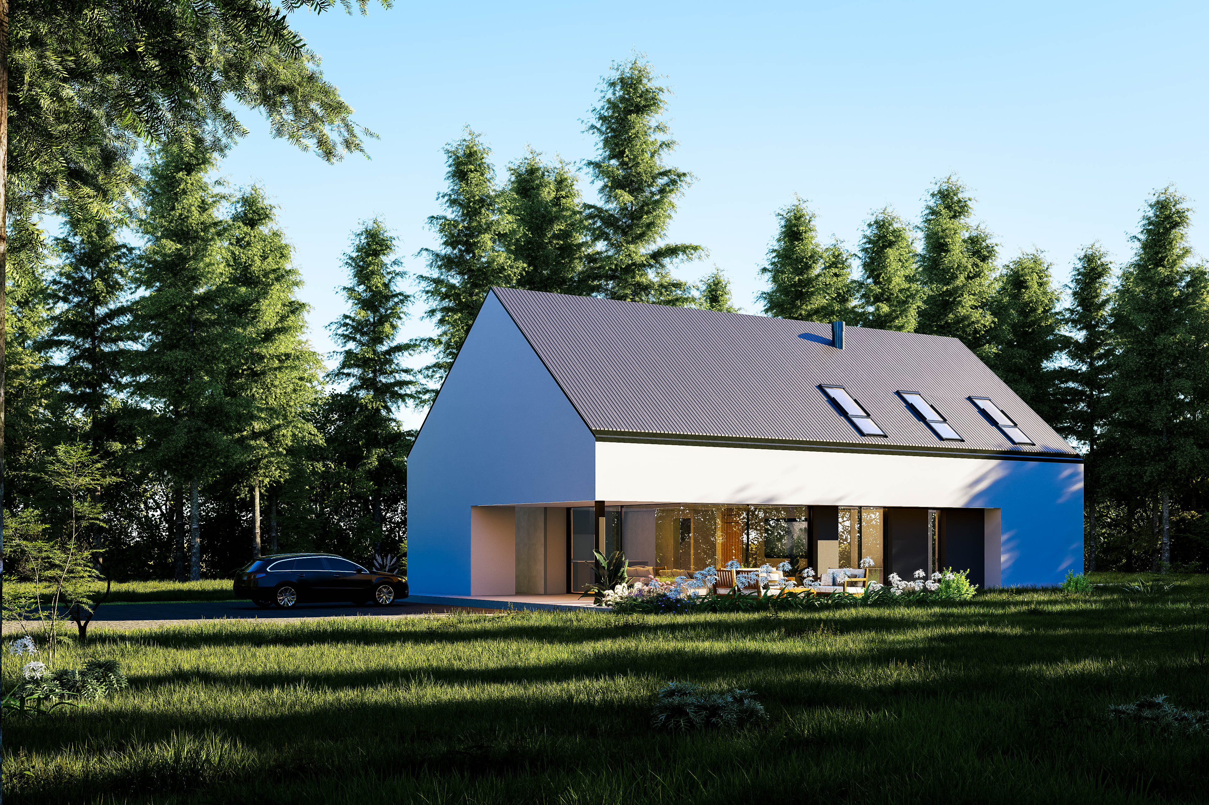 Photorealistic exterior visualization of a modern, minimalist luxury house in Kenya, showcasing architectural rendering expertise.