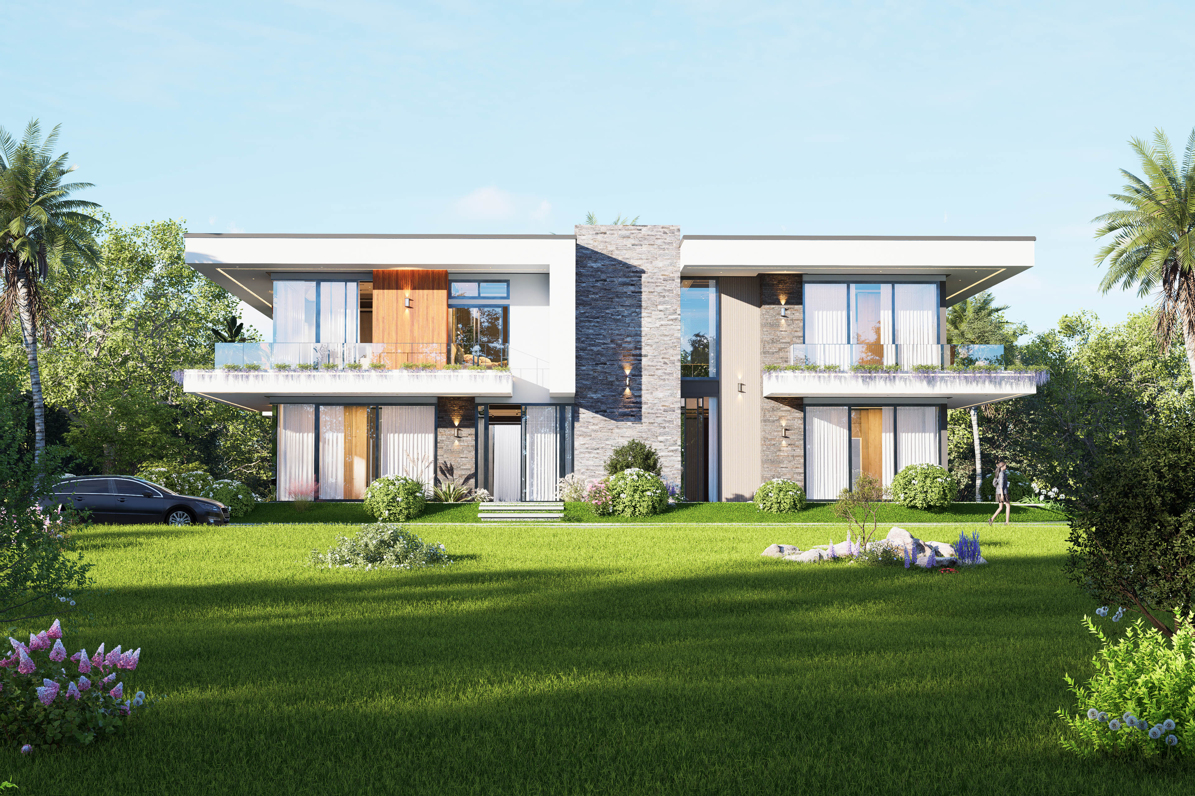 Modern Home Design 3D Exterior Render - Contemporary Architecture