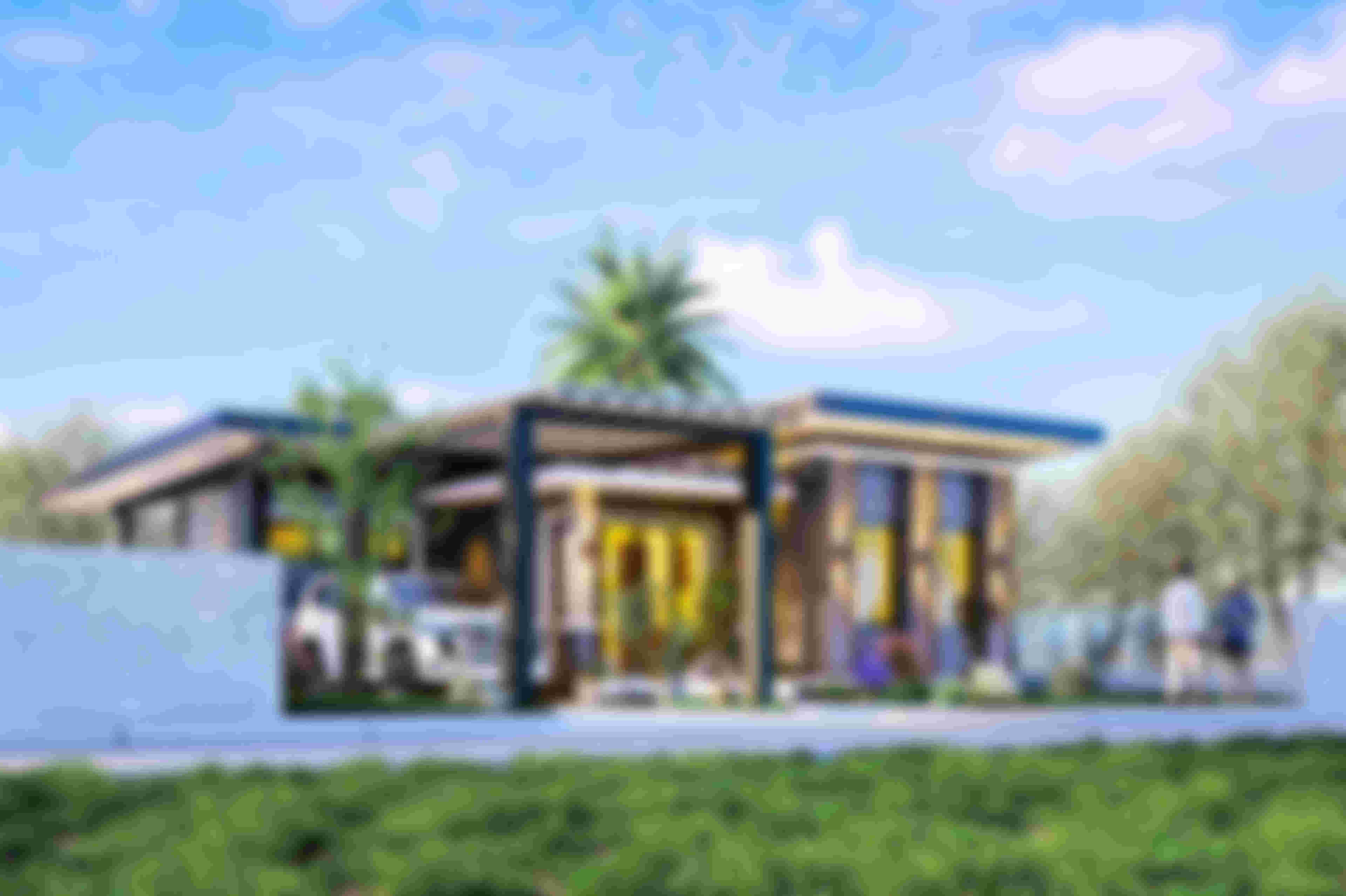 Photorealistic exterior visualization of a modern, minimalist luxury house in Kenya, showcasing architectural rendering expertise.