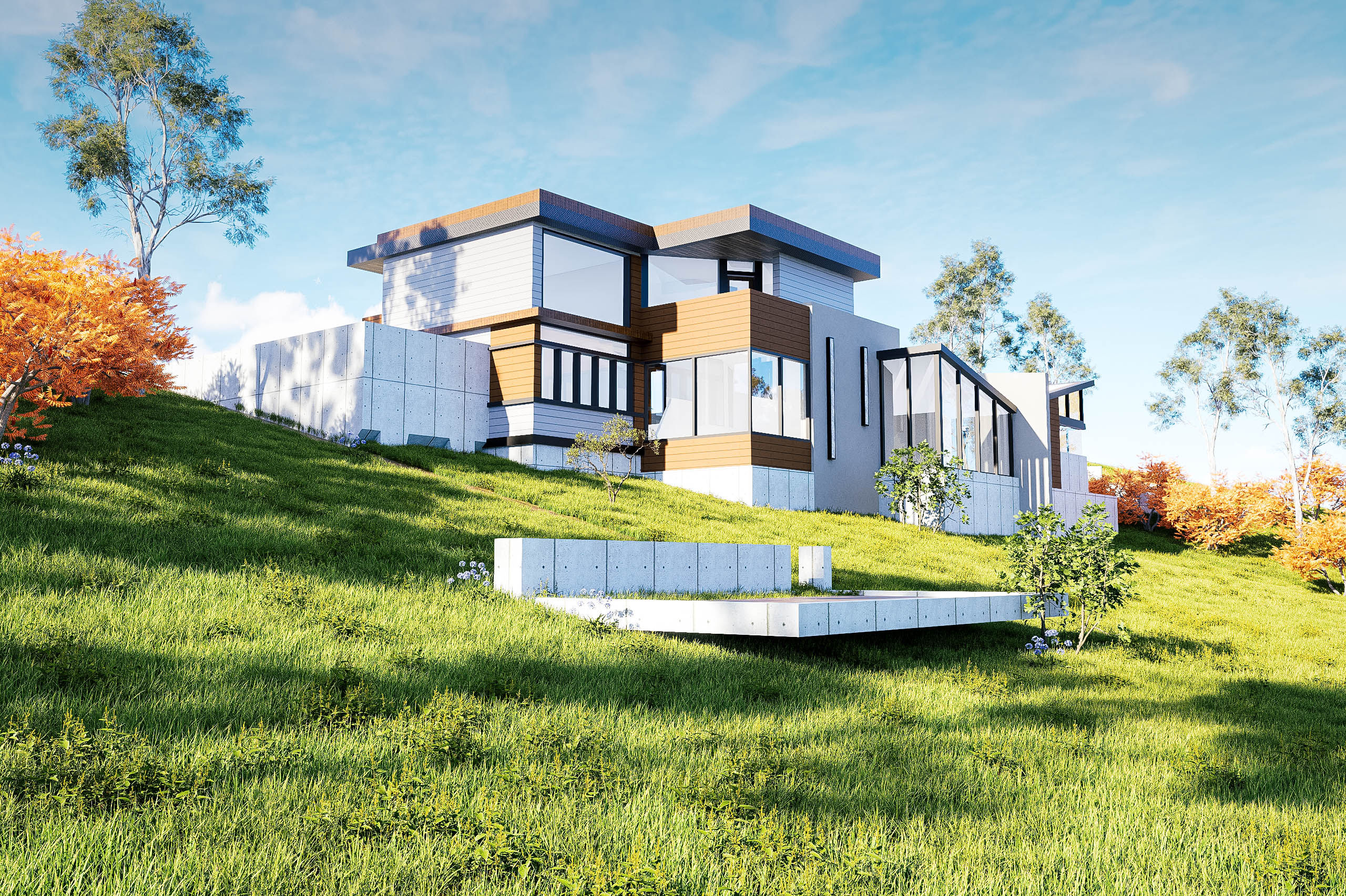 Before: Standard quality exterior architectural render of a building, showing basic details.