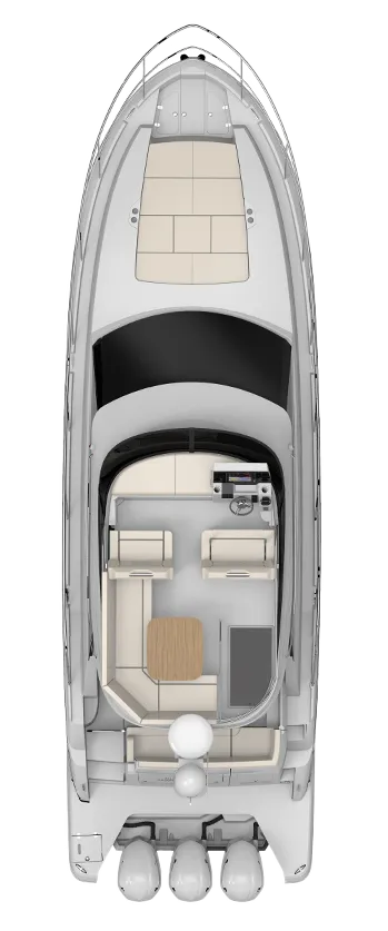 Rzut układu flybridge modelu Regal 38 FXO.