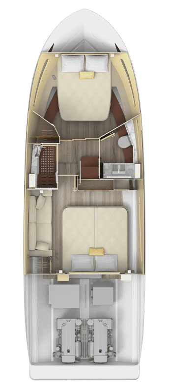 Rzut z góry układu kabiny modelu Regal 38 Grande Coupe.