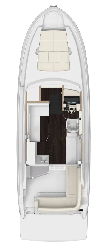 Rzut z góry układu kokpitu modelu Regal 38 Grande Coupe.