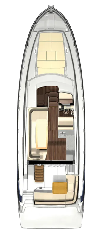 Plan górnego salonu i patio rufowego w Regal 42 FLY.
