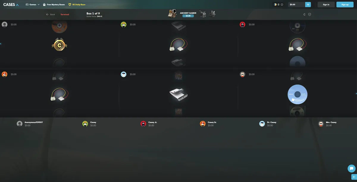 Cases.gg case battle interface displaying 2025 gambling competition mechanics