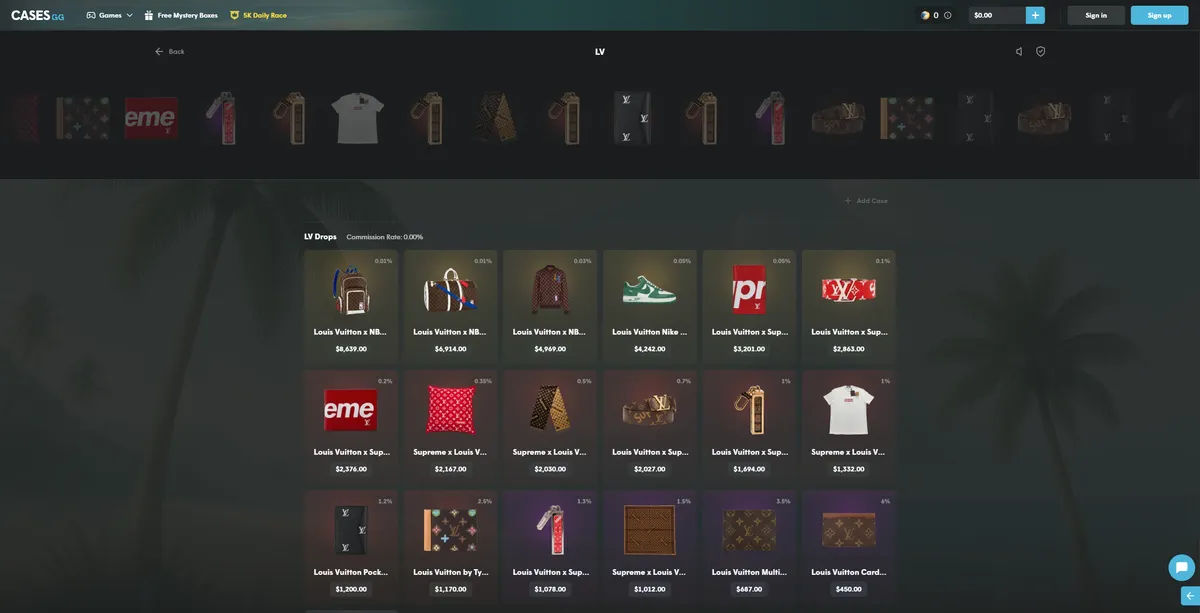 Cases.gg case opening interface featuring 2025 gambling case selection