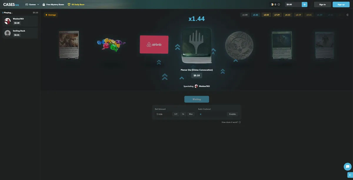 Cases.gg crash mode game showing 2025 gambling mechanics and betting features