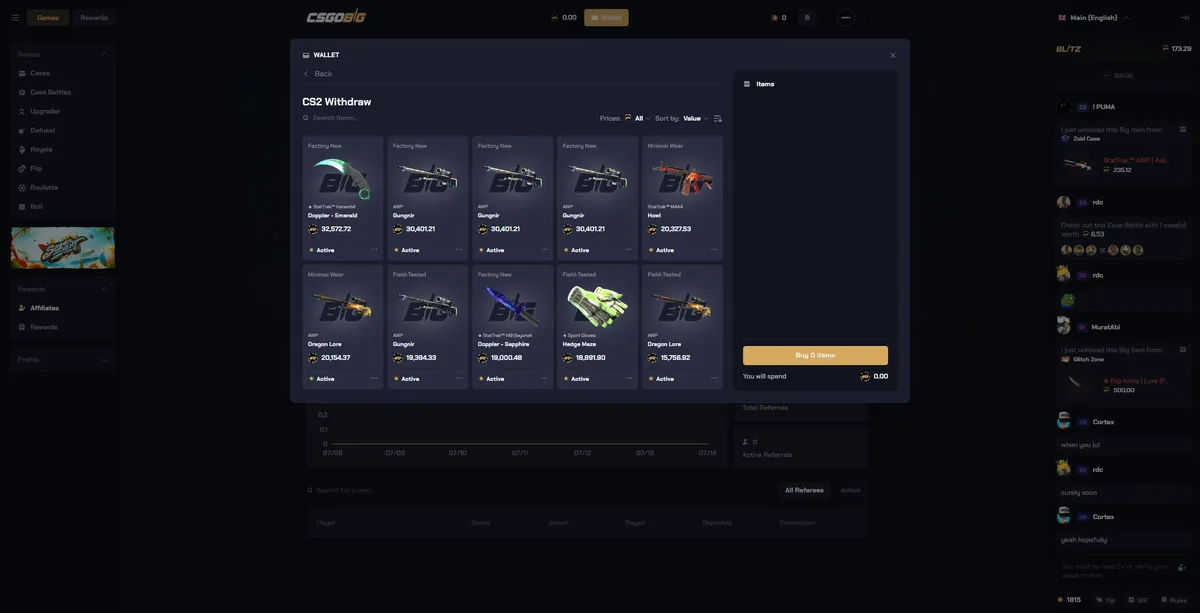 CSGOBig marketplace withdrawal interface for 2025 gambling transactions