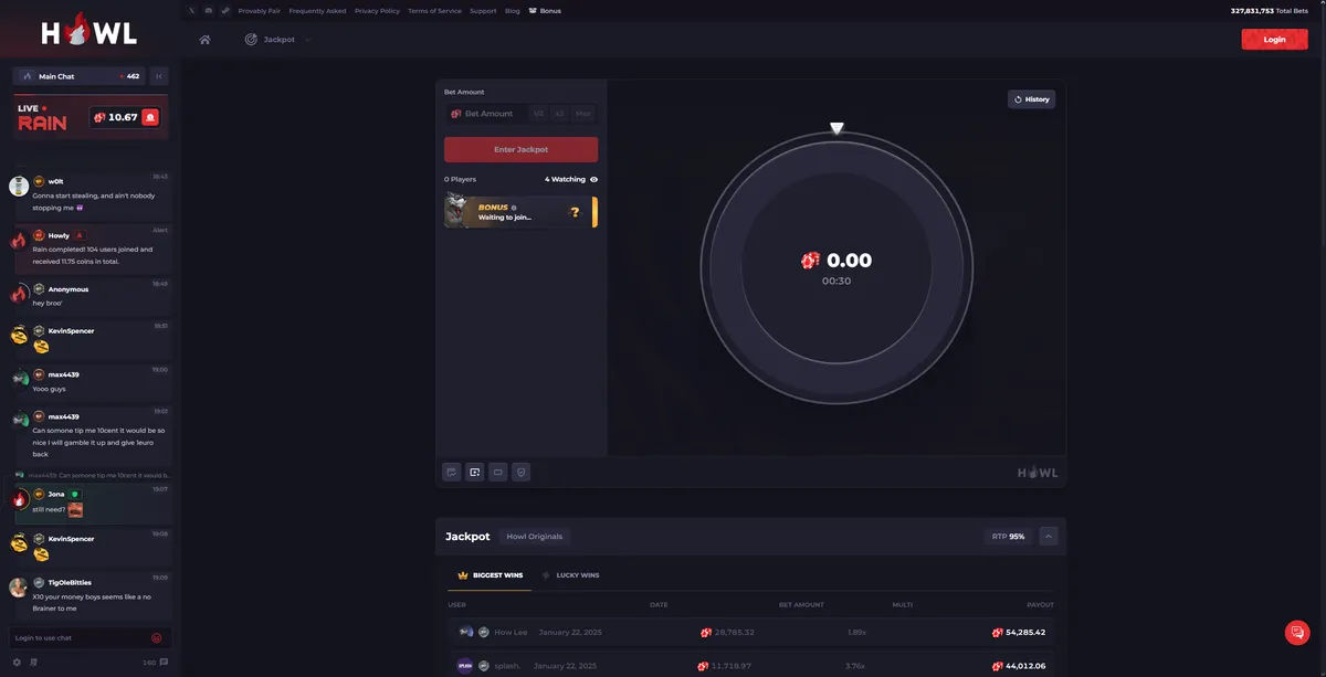 Howl jackpot gaming mode with progressive prize pools and multiplayer action