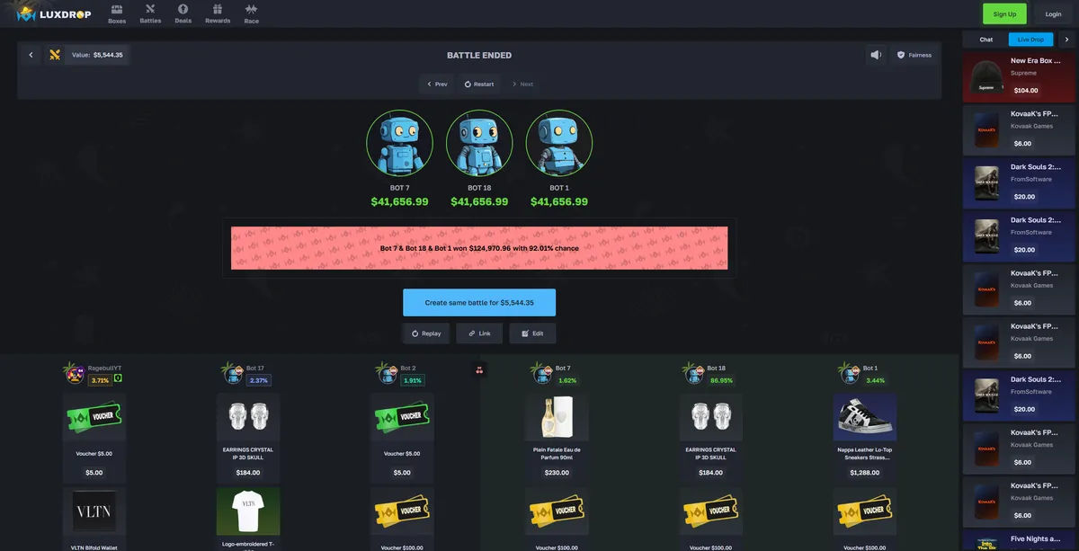 Lootbox case battle jackpot win showing gambling victory and prize distribution