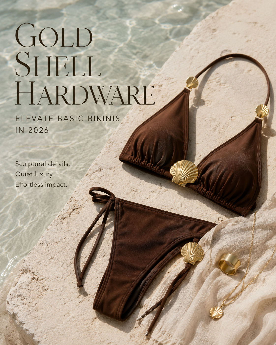 Gold shell hardware bikini detail closeup